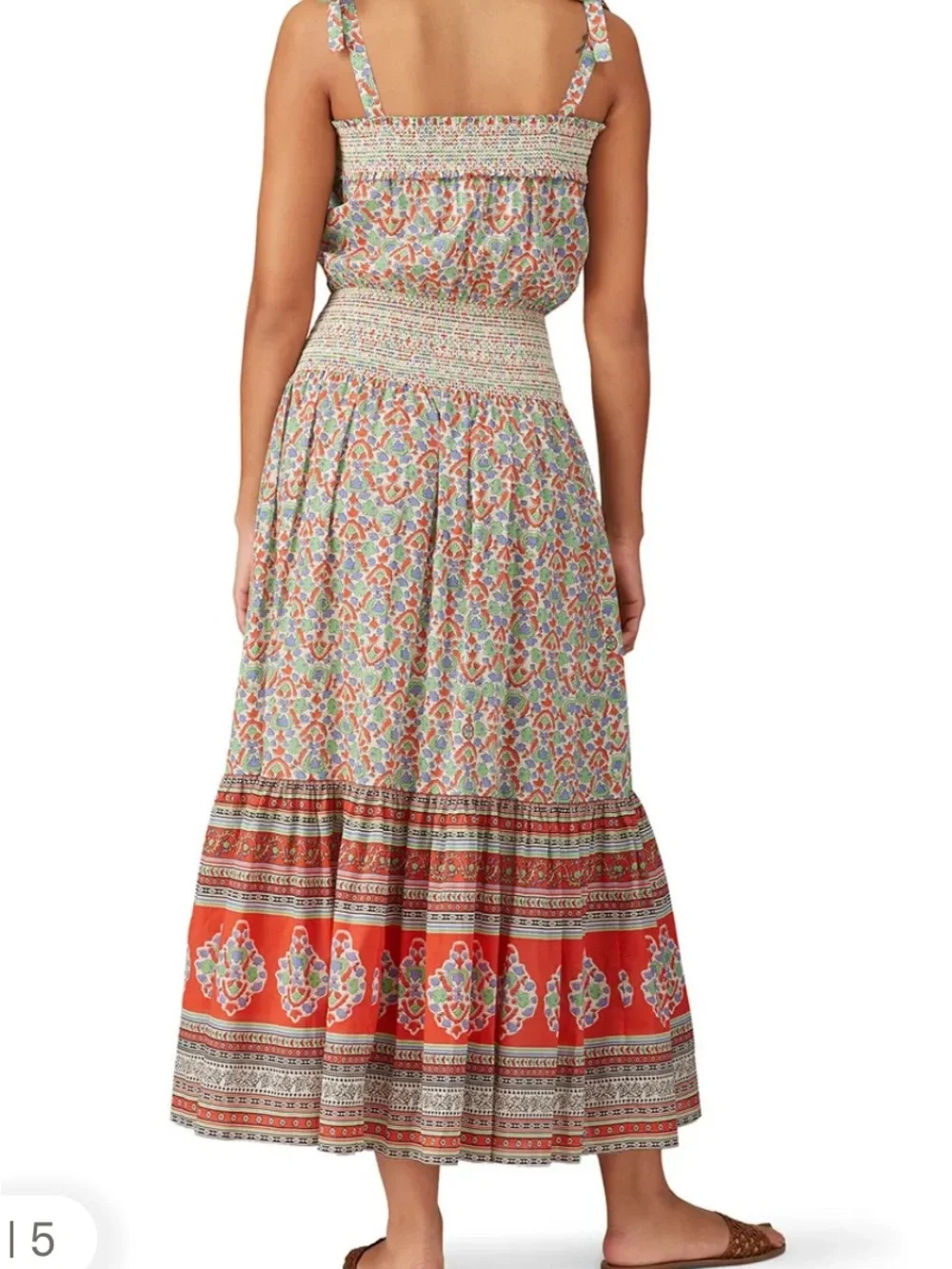 Tory Burch legacy paisley smocked Coral Tie-Shoulder Maxi Dress